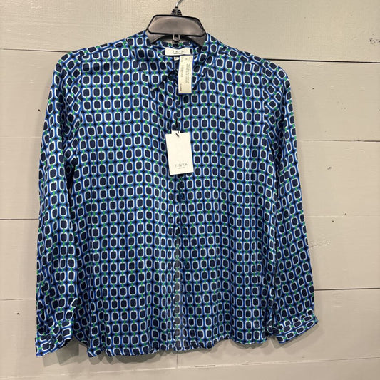 TINTA,*NWT BOX BUTTON UP BLOUSE,BLUE /GRN,M