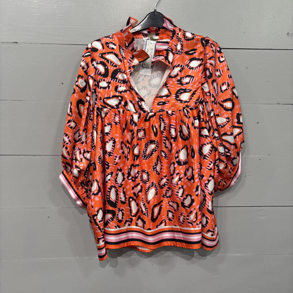 JADE MELODY TAM,NWT PATTERNED TOP,ORANGE /BLK,XL