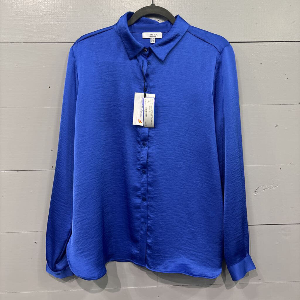 TINTA,NWT SILK LIKE COLLER TOP ,BLUE ,44