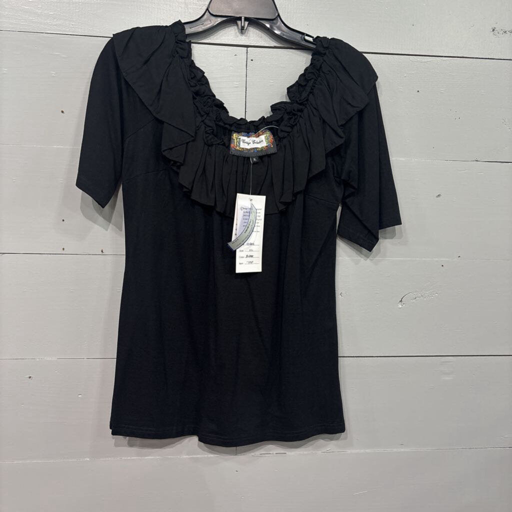 VINTAGE COLLECTION,*NWT SCOOP RUFFLED NECK,BLK,XL