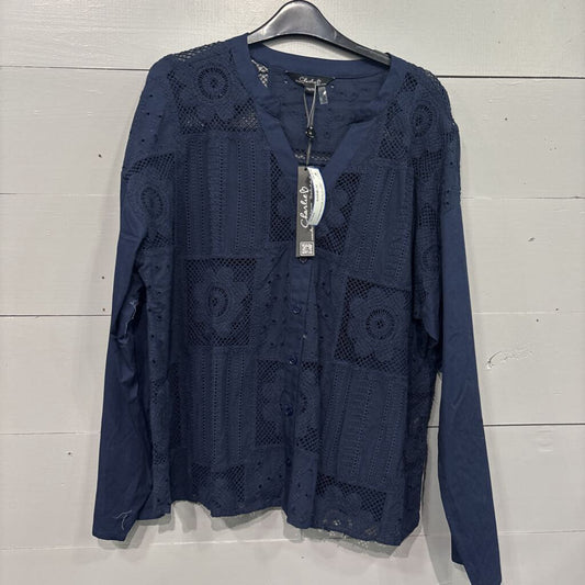 CHARLIE B,*NWT EYELET BLOUSE,NAVY,XXL