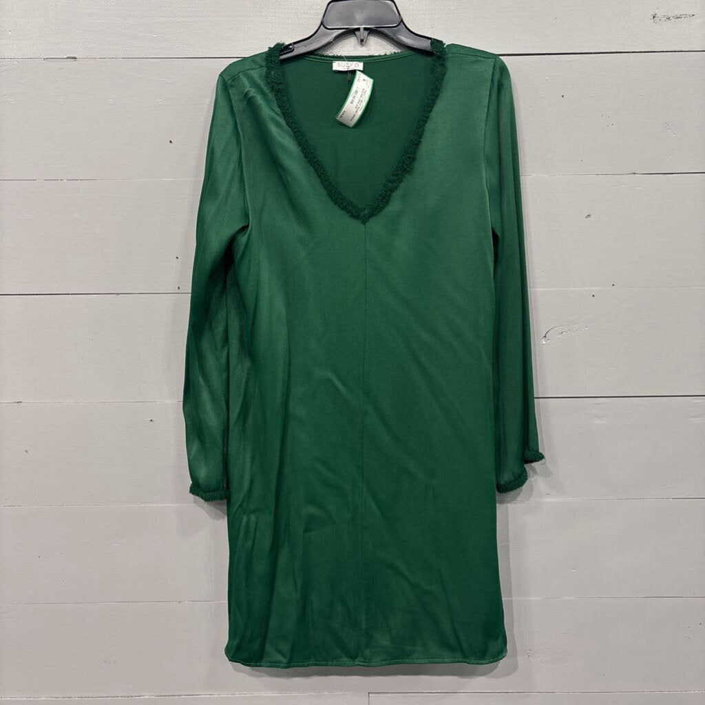 SUZY D LONDON,*NWT V NECK BASIC DRESS,HUNTER GRN,S/M