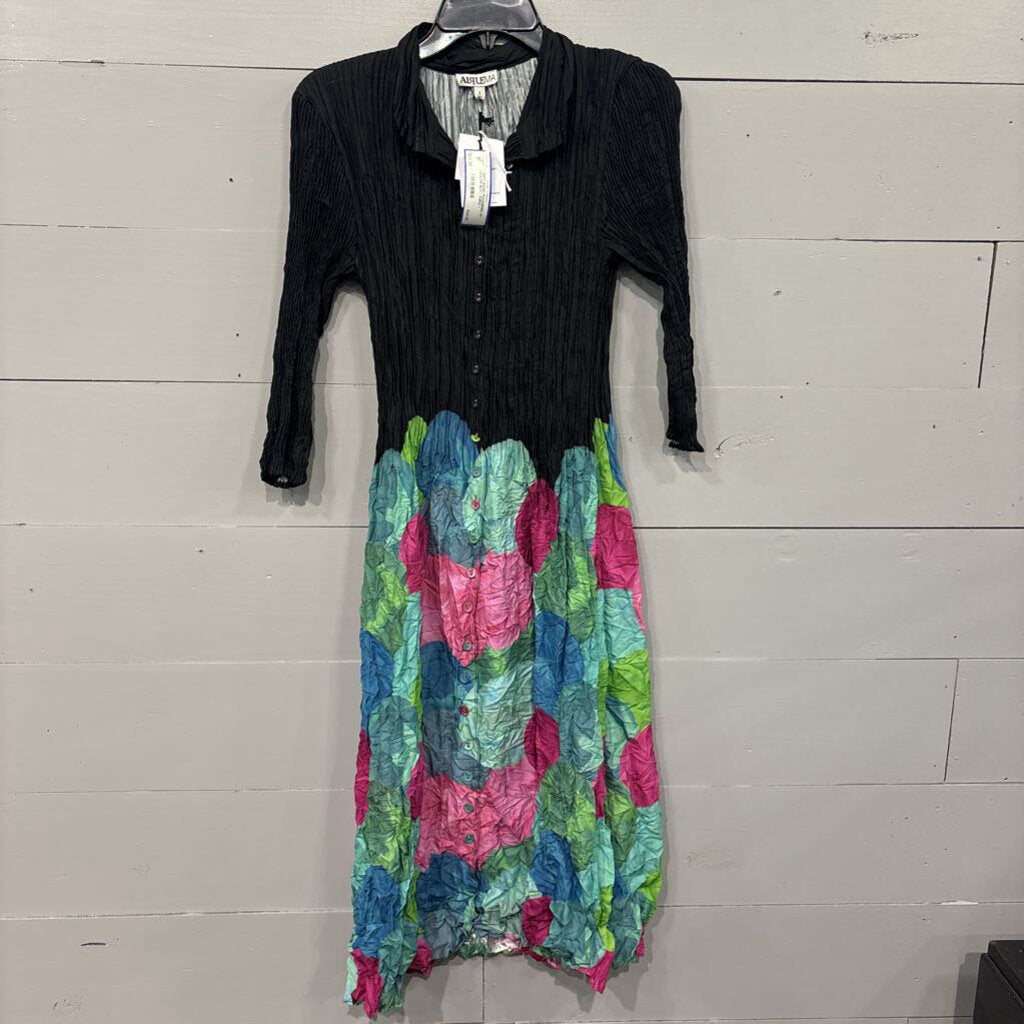 ALQUEMA,*NWT BASIC PUCKERED W/ COLOR,BLK / TURQ,1