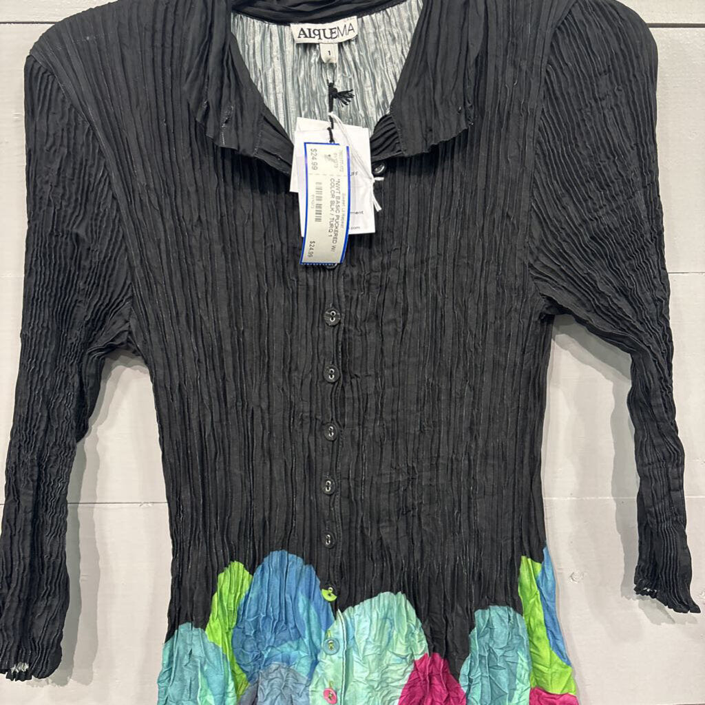ALQUEMA,*NWT BASIC PUCKERED W/ COLOR,BLK / TURQ,1