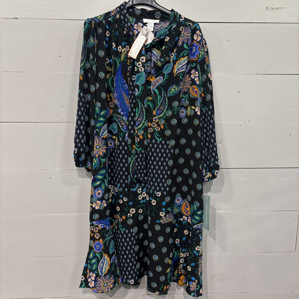 LONDON TIMES,*NWT PATTERNED DRESS,BLK FLORAL ,14