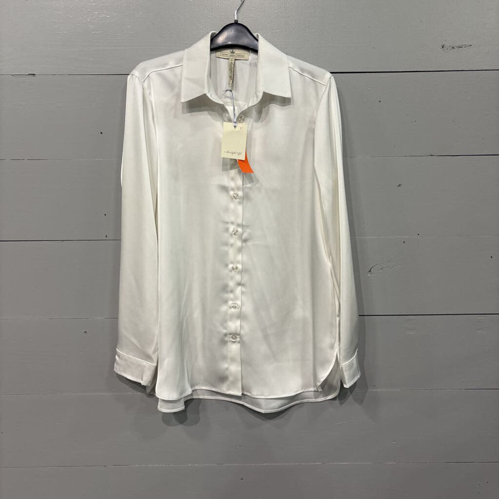 CROWN LINEN DESIGNS,*NWT BUTTON UP BLOUSE,WHITE ,S