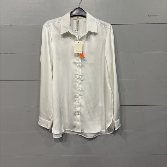 CROWN LINEN DESIGNS,*NWT BUTTON UP BLOUSE,WHITE ,S