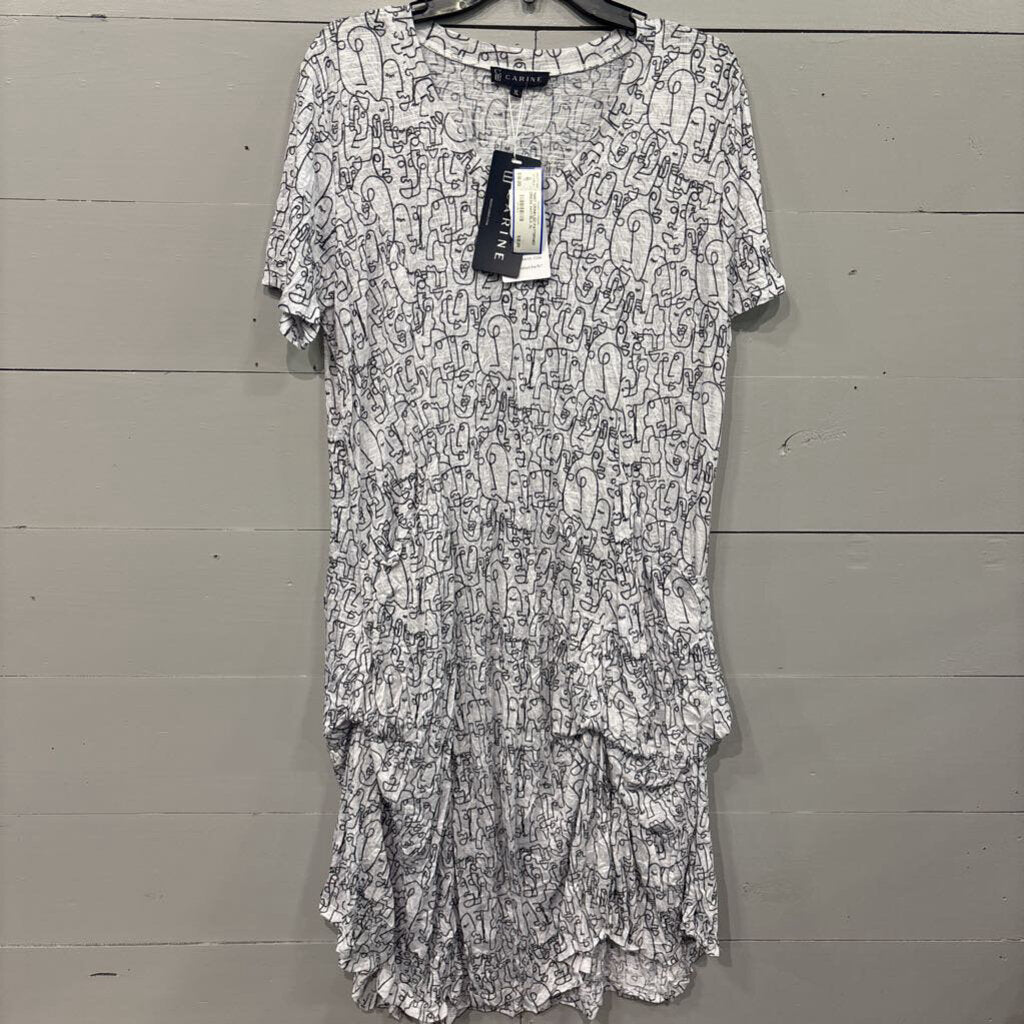 *NWT CRINKLED PATTERNED DRESS,WHT/BLK,XL