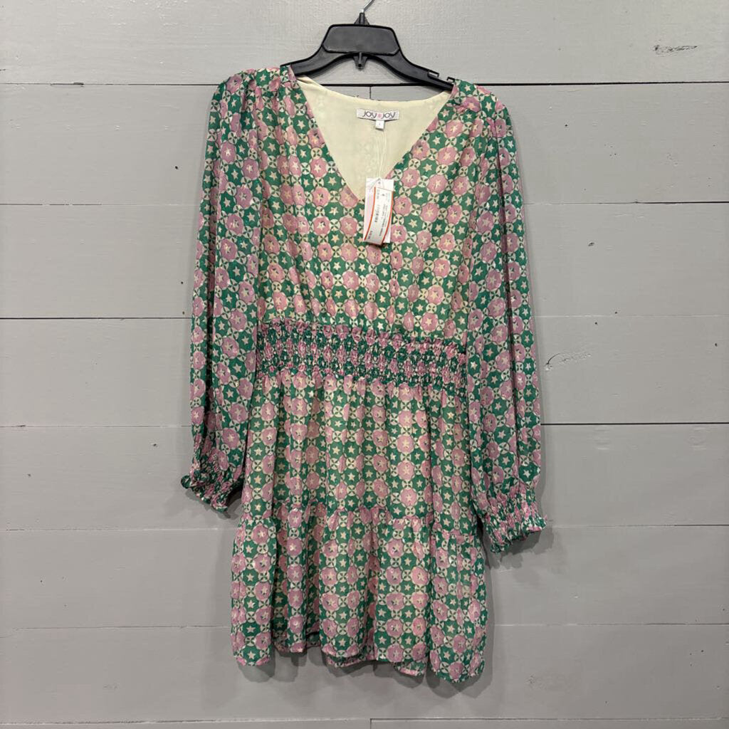 JOY JOY,*NWT PATTERNED DRESS,PINK/GRN ,L
