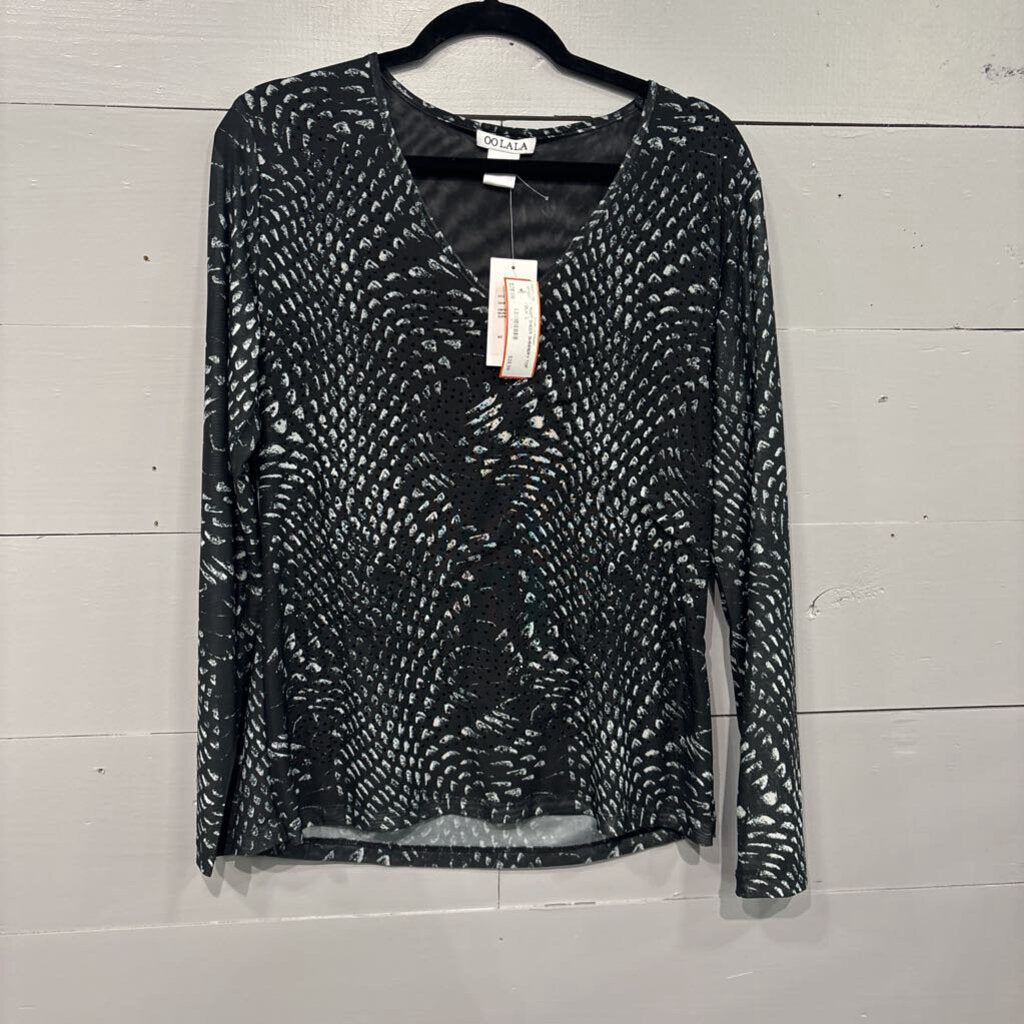 OO LALA,*NWT SHEER SHIMMERY TOP,BLK ,L