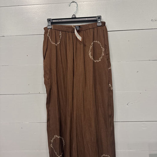 *PATTERNED FLOWY PULL ON PANTS,BROWN,S