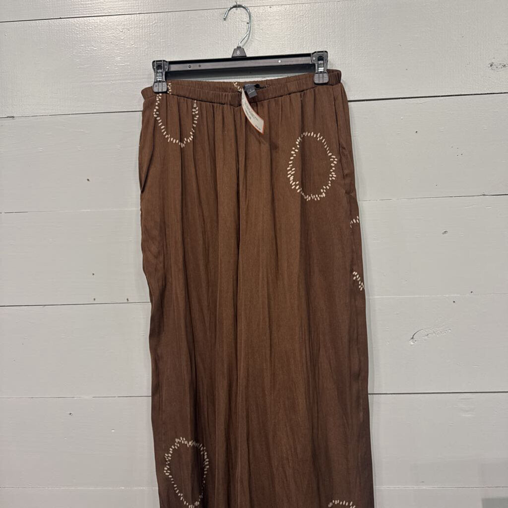 *PATTERNED FLOWY PULL ON PANTS,BROWN,S
