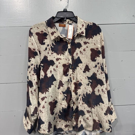 SCULLY,*COW PRINT BUTTON UP TOP,CREAM,M