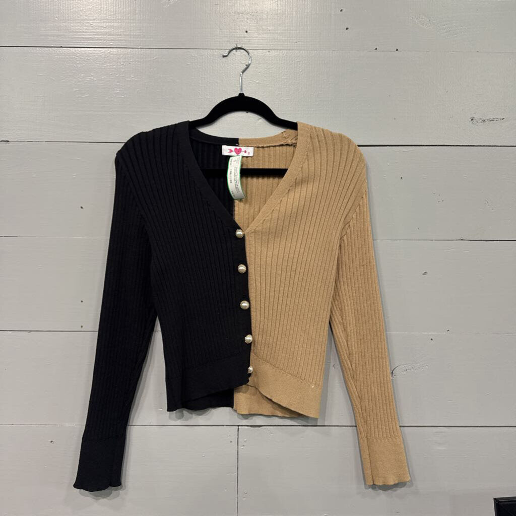 BUDDY LOVE,*PEARL BUTTON UP HALF DYE SWEATER,TAN/BLK,S