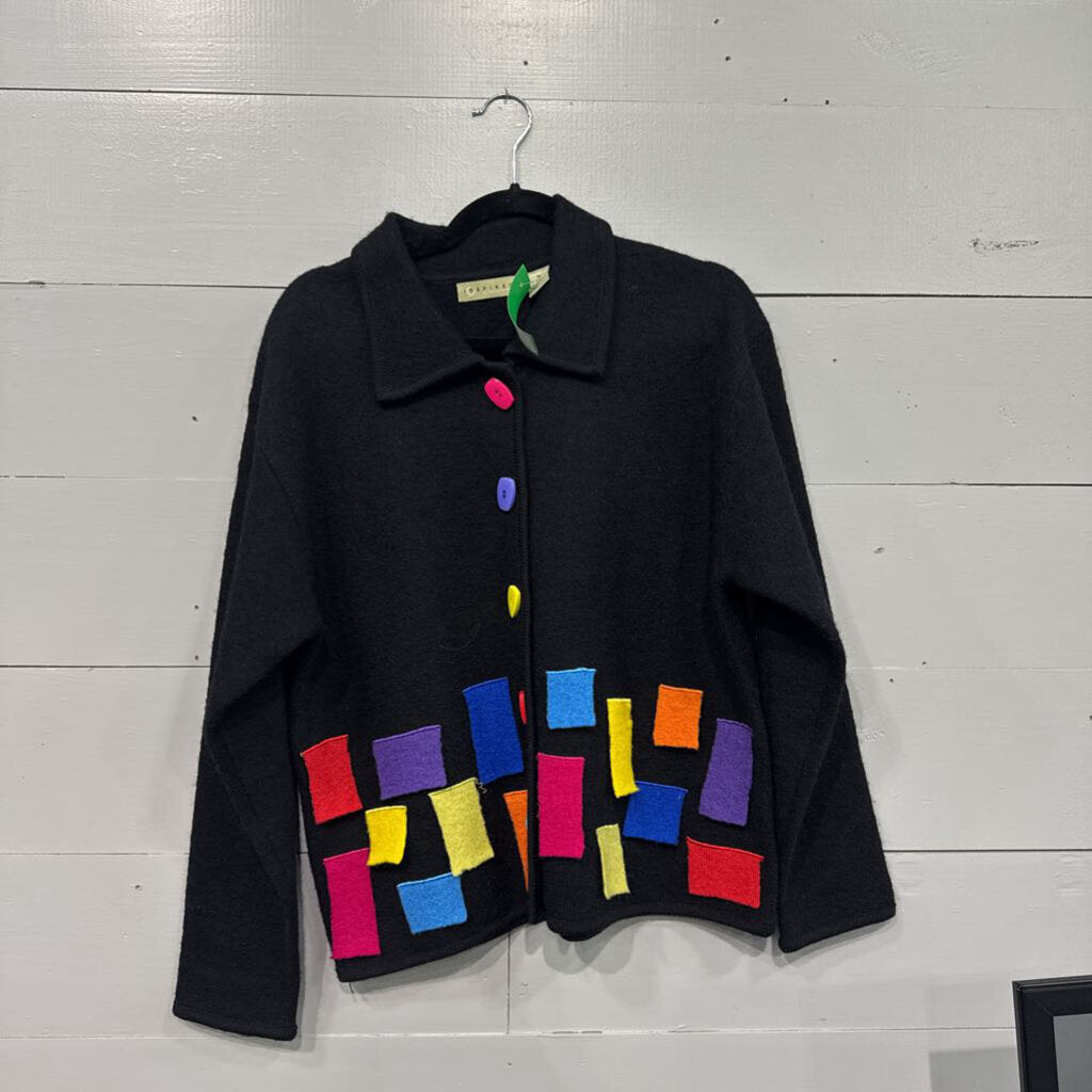 INSPIRED,*COLORFUL BLOCK SWEATER,BLACK,M