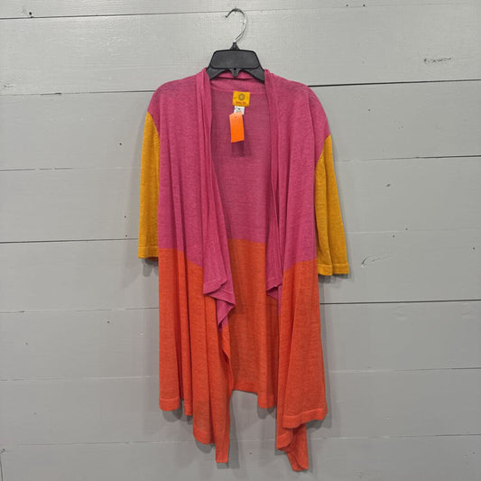 RUBY RD,*COLOR BLOCK CARDIGAN,PINK,M