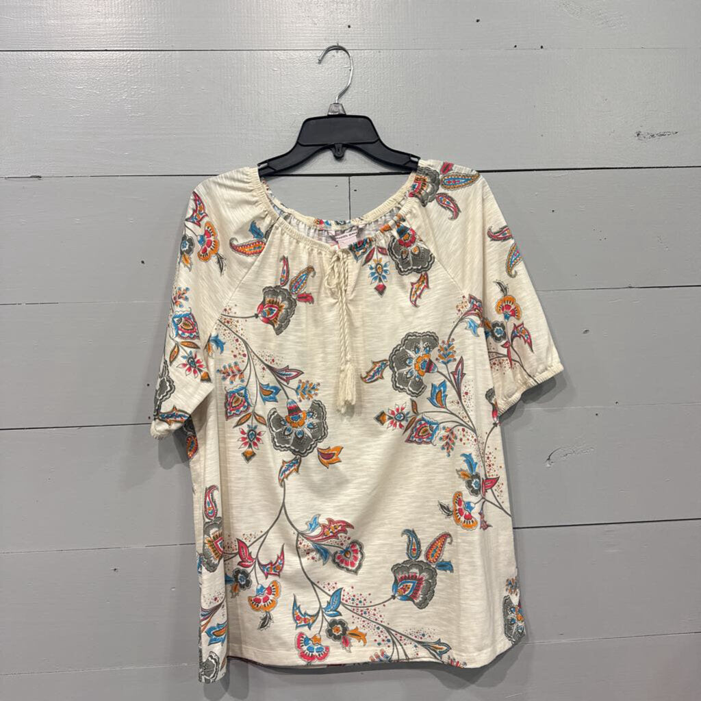 ALLISON DALEY,*SOFT FLORAL TIE TOP,CREAM ,L