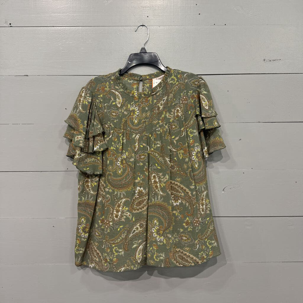 NANETTE LEPORE,*FLOWY PAISLEY TOP,GREEN,XL