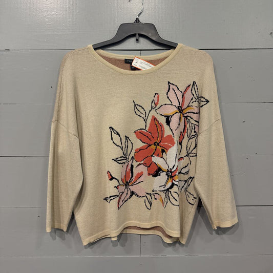 *SOFT FLOWER SWEATER,TAN,L