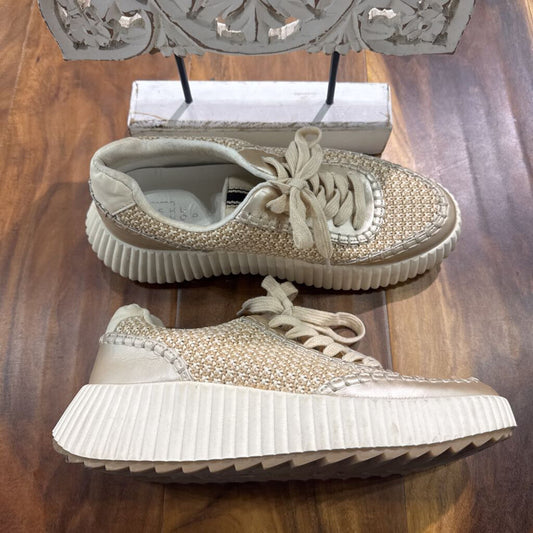 SHU SHOP,TWEED PLATFORM SNEAKER ,WHT GOLD,9
