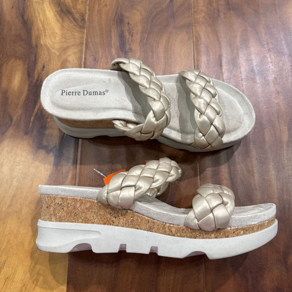 PIERRE DUMAS,BRAIDE WEDGE SANDAL ,CHAMPAGNE,9