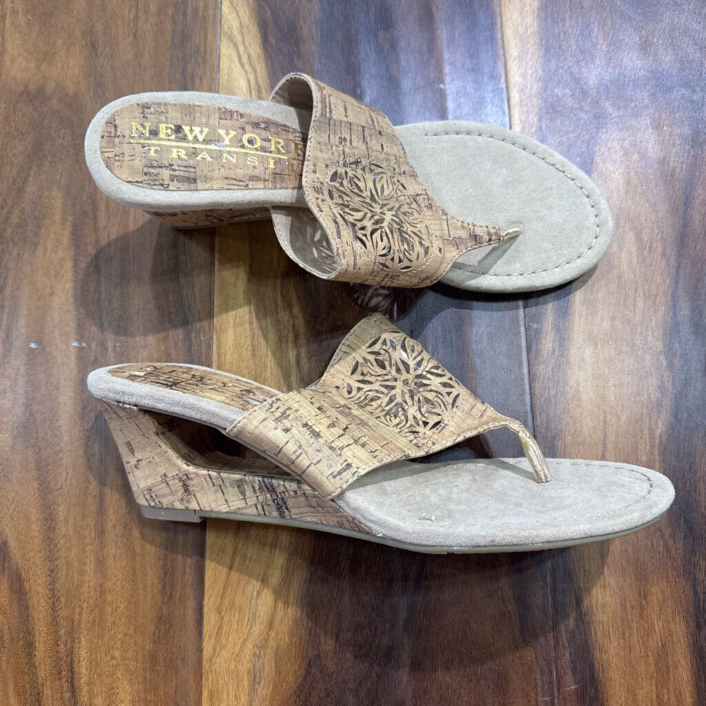 NEWYORK,CORK WEDGE SANDAL,TAN ,9.5