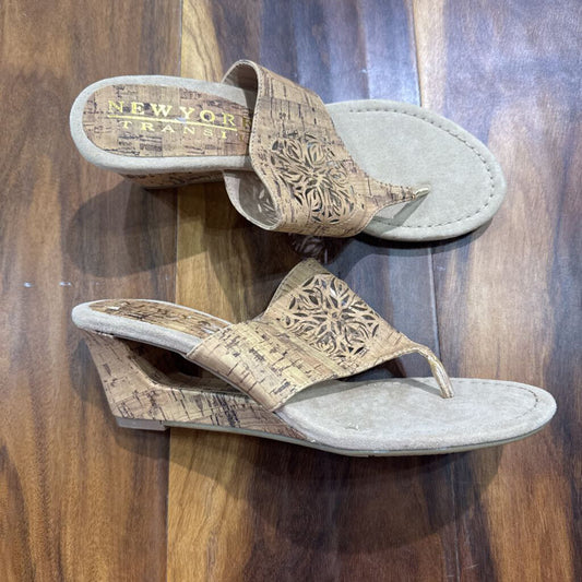 NEWYORK,CORK WEDGE SANDAL,TAN ,9.5