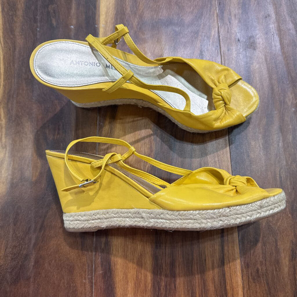 ANTONIO MELANI,LEATHER WEDGE SANDAL,YEL ,9.5