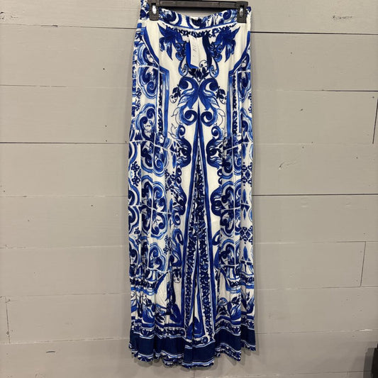 OO LALA,WIDE LEG PATTERNED CROP,BLUE/WHT ,MED