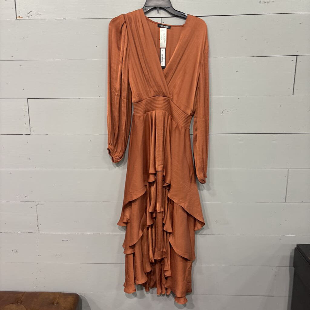 STEVE MADDEN,NWT SILK LIKE RUFFLE DRESS,RUST ,S