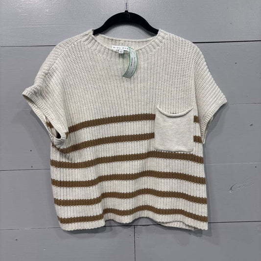 MIOU MUSE,SLV SWEATER W/ STRIPE,CREAM/BRN ,L
