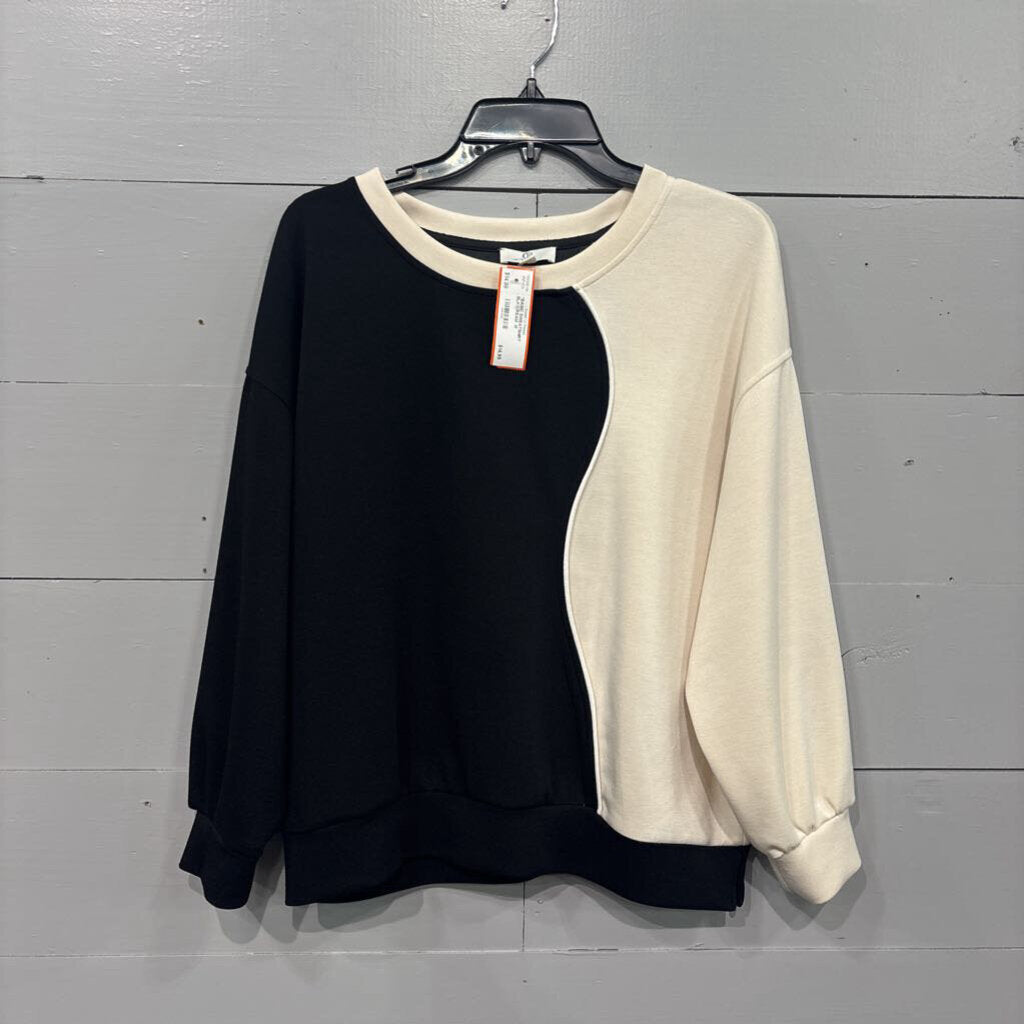 P CILL,*BASIC SWEATSHIRT ,BLK/CREAM ,M