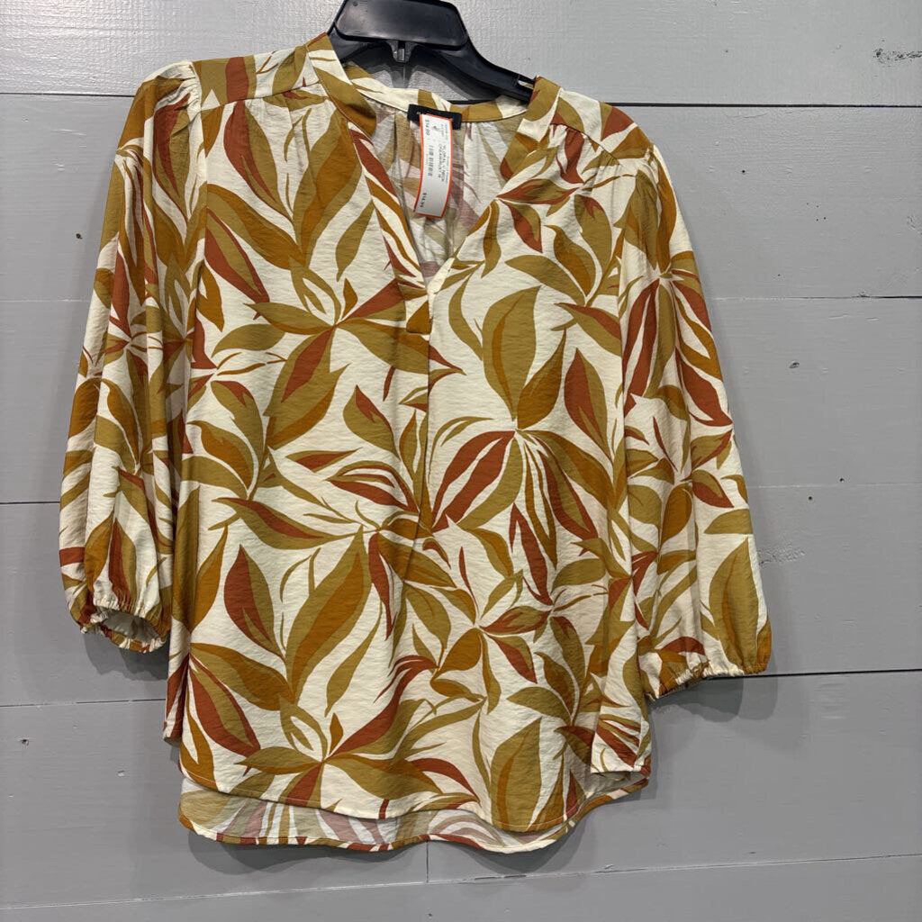 PLEIONE,*FLORAL V NECK ,CREAM/RUST,M