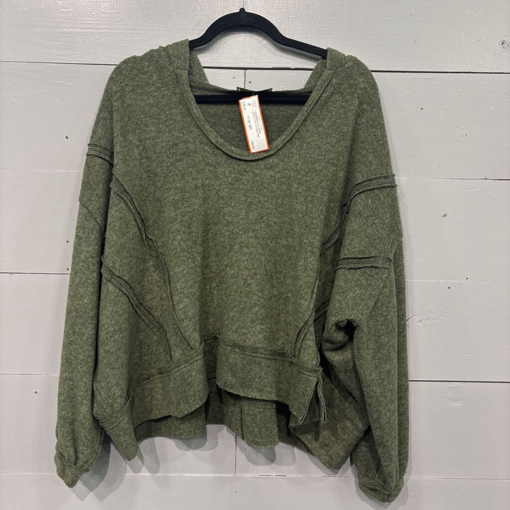ZENANA,HOODED O/S CROP SWEATER,GREEN,S/M