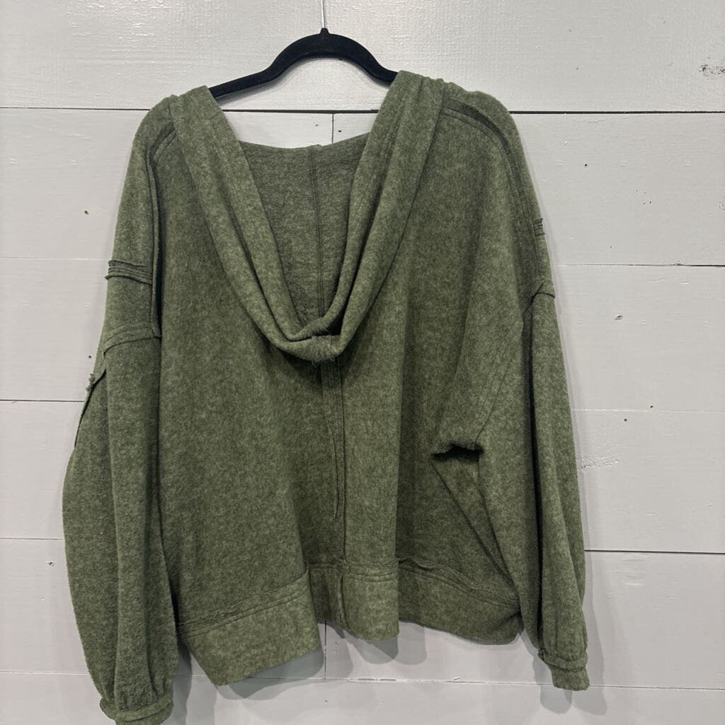 ZENANA,HOODED O/S CROP SWEATER,GREEN,S/M