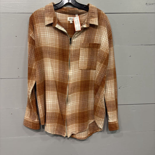 BKE CULTURE,*PLAID ZIPPED UP JACKET,RUST/CREAM,S