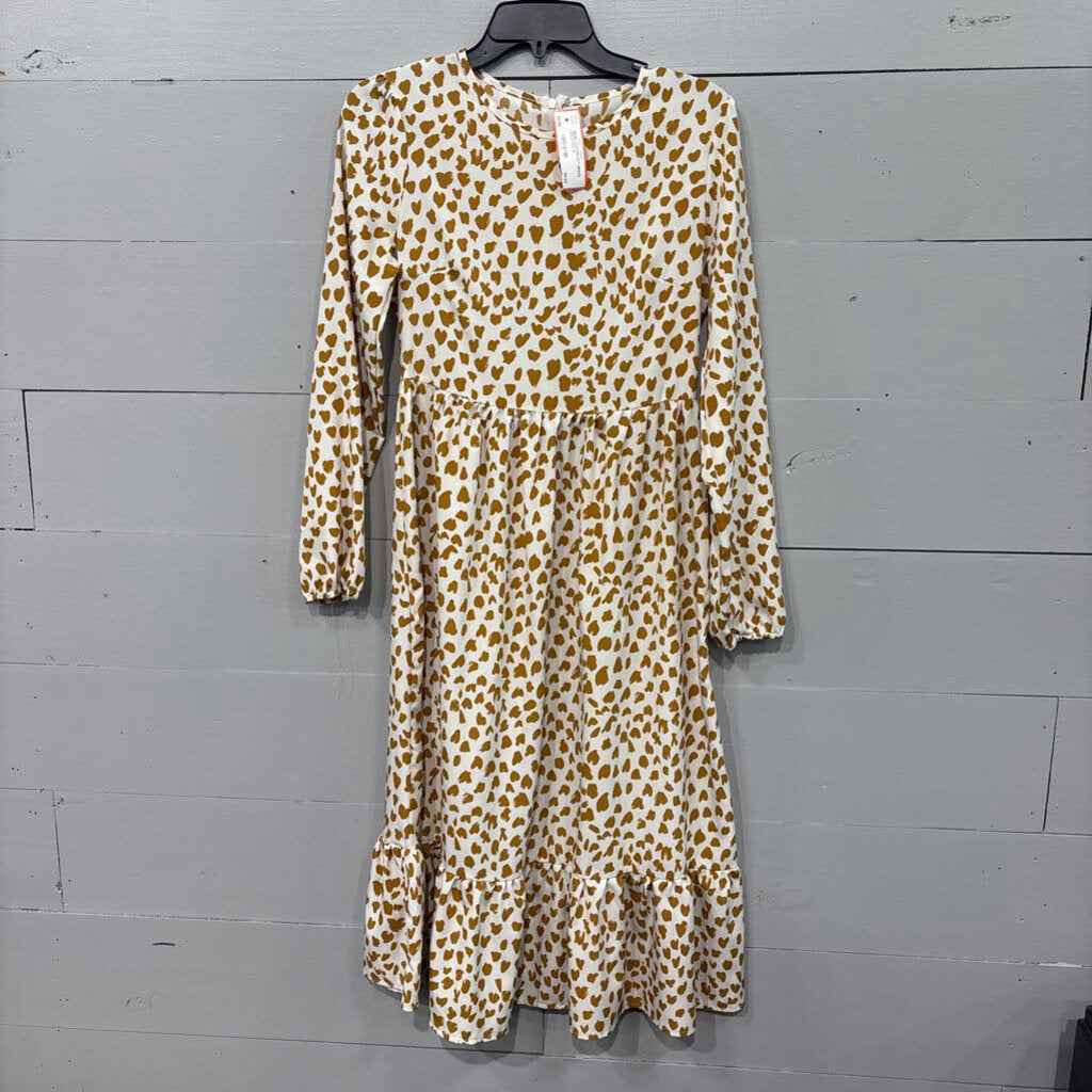 BASIC COTTON DOT DRESS,GOLD/WHT,S