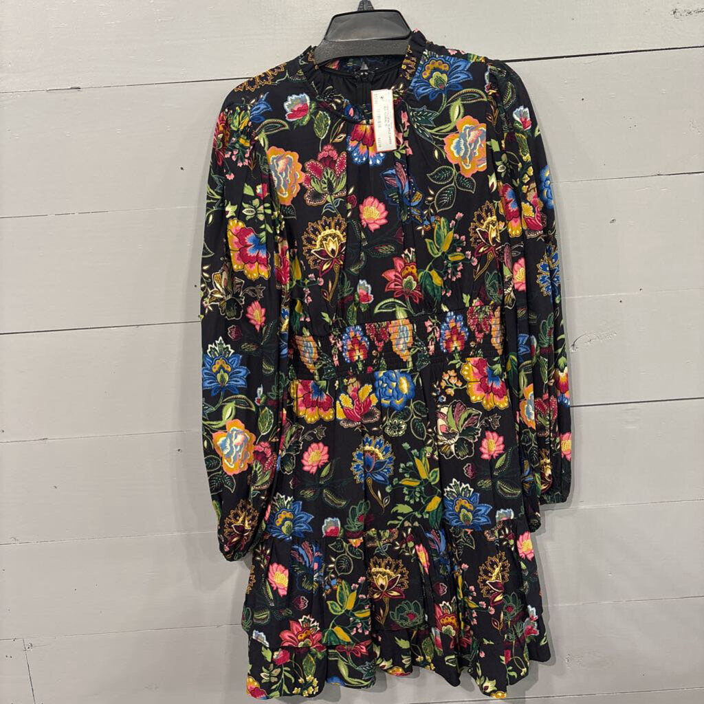 ADRIANNA PAPELL,NWT FLORAL RUFFLE DRESS , BLK FLORAL,12