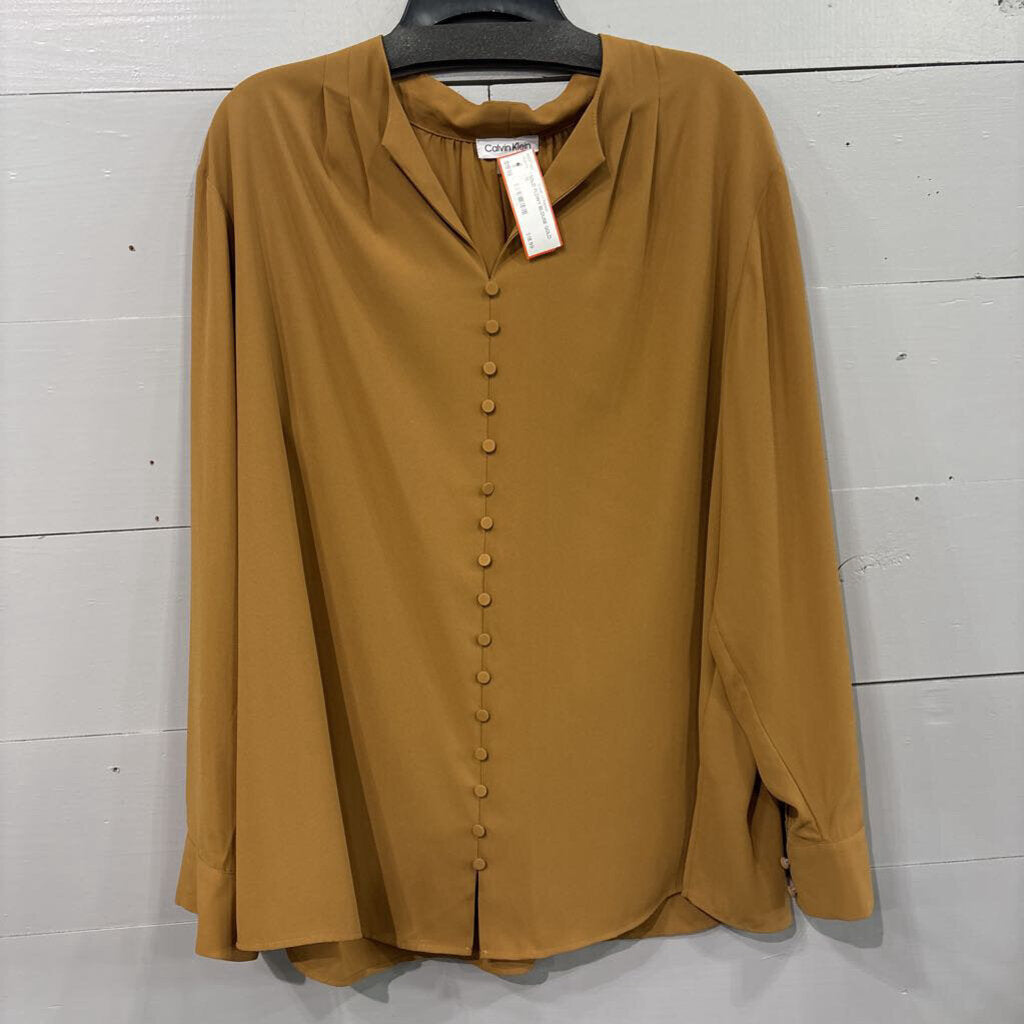 CALVIN KLEIN,SOLID FLOWY BLOUSE,GOLD,1X