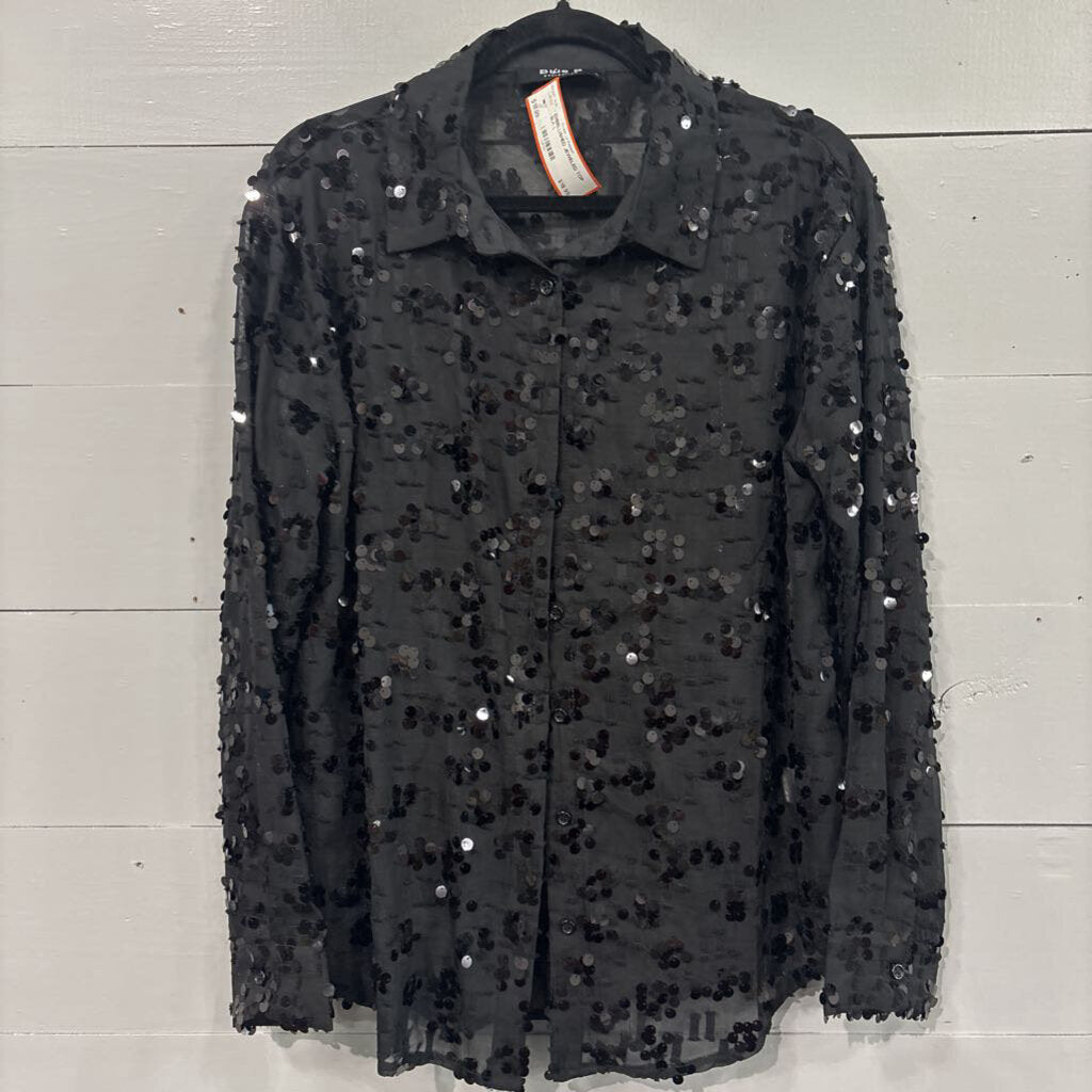 BLUE B COLLECTION,EMBELLISHED JEWELED TOP,BLK,L
