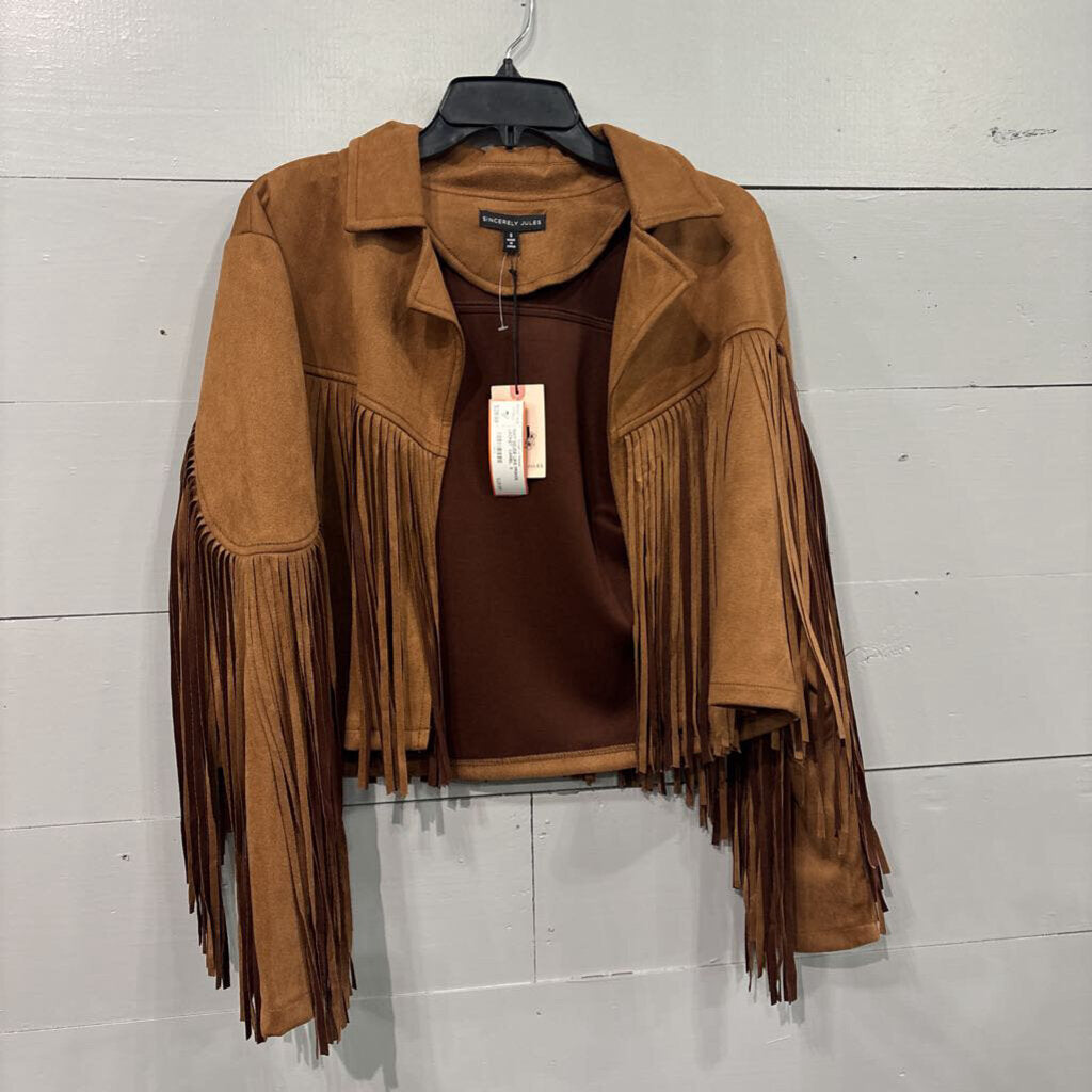 NWT SEUDE LIKE FRINGE JACKET ,CAMEL ,S