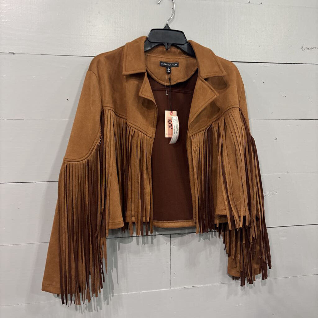 NWT SEUDE LIKE FRINGE JACKET ,CAMEL ,S