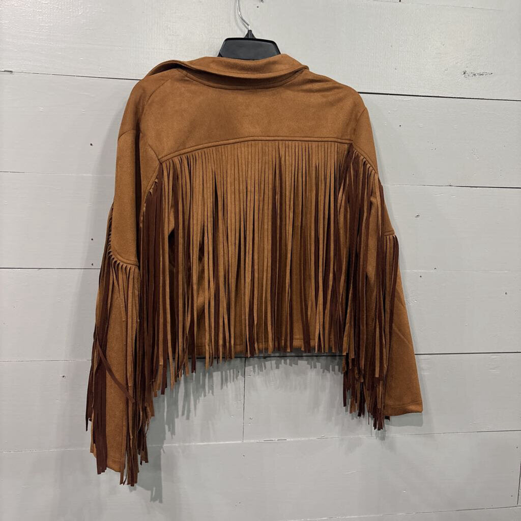 NWT SEUDE LIKE FRINGE JACKET ,CAMEL ,S