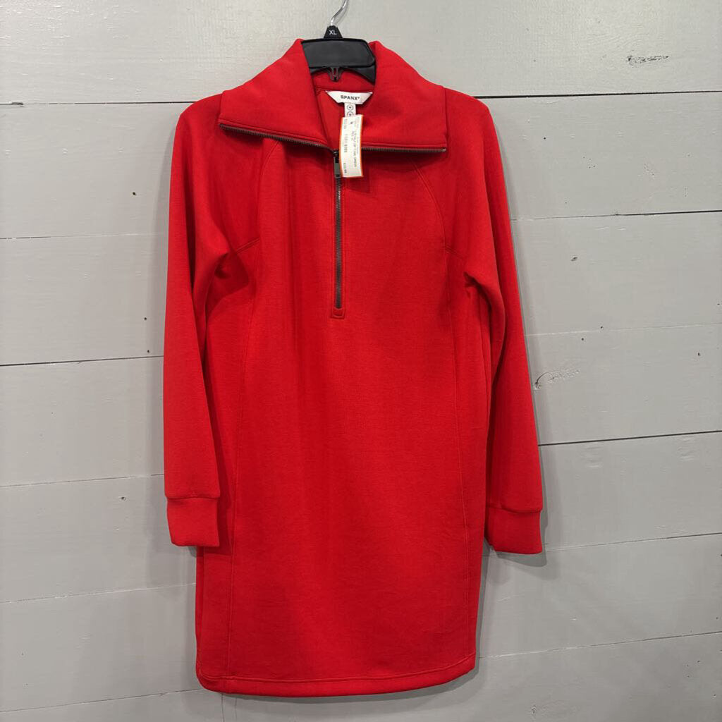 SPANX,L/S HALF ZIP TUNIC DRESS,RED ,M