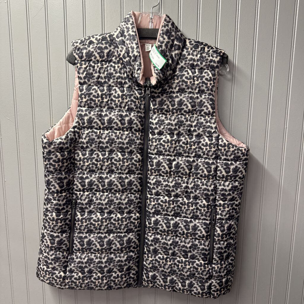 TRIBAL,LEOPARD VEST JACKET ,PINK GRY,XL