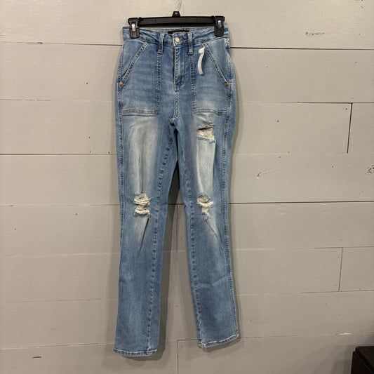 JUDY BLUE,DENIM RIPPED BOYFRIEND JEANS,BLUE ,3/26