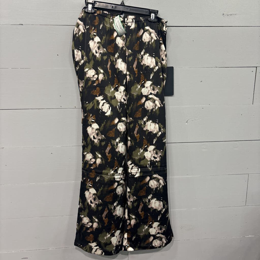 LULUS,NWT PATTERN SILKLIKE PANTS ,BLK/GR/BR,L