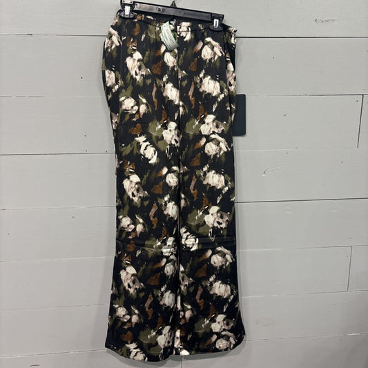 LULUS,NWT PATTERN SILKLIKE PANTS ,BLK/GR/BR,L