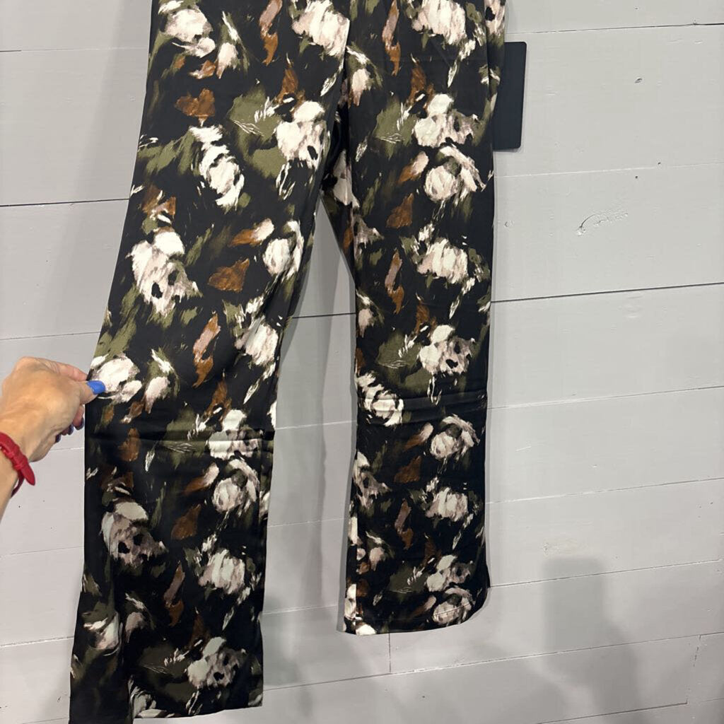 LULUS,NWT PATTERN SILKLIKE PANTS ,BLK/GR/BR,L