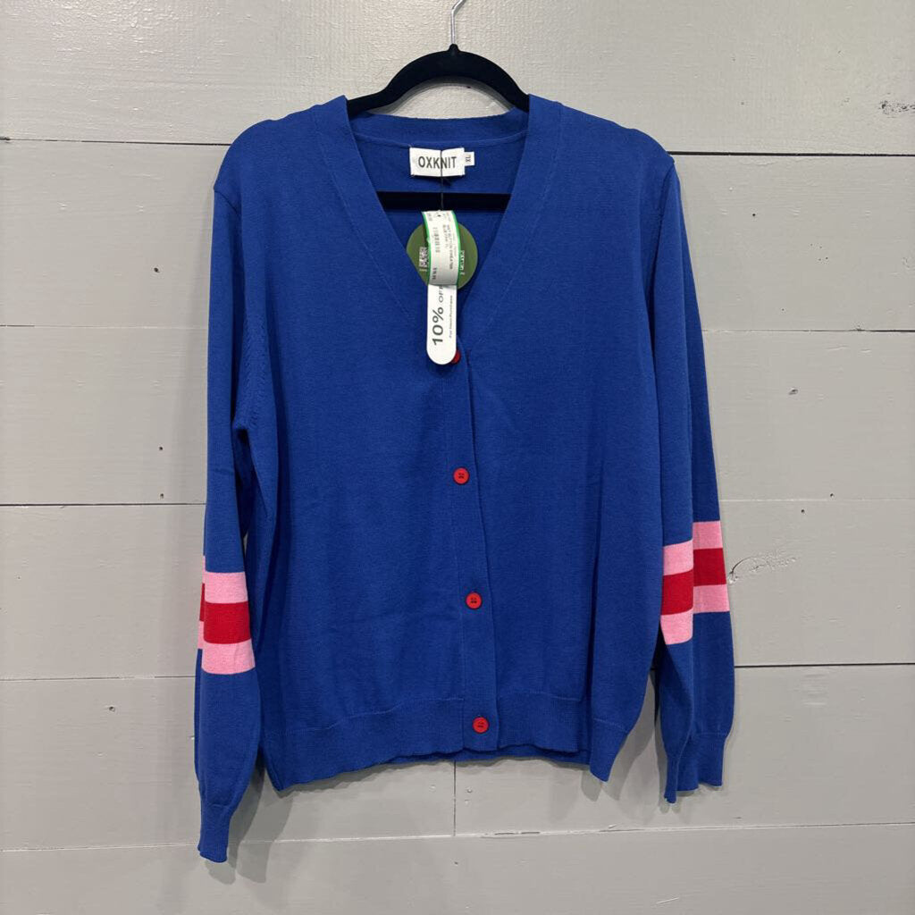 OXKNIT,NWT BUTTON SWEATER,BLUE/PINK,XL